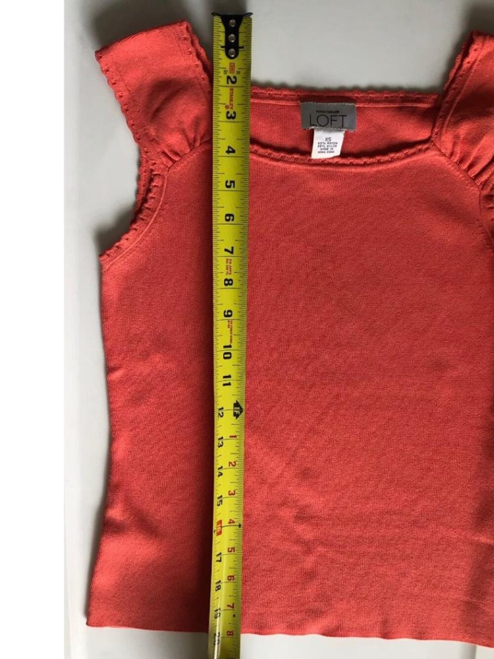Ann Taylor LOFT, Orange, scallop trim neck and straps, Tank top, Sz: XS - Picture 6 of 8